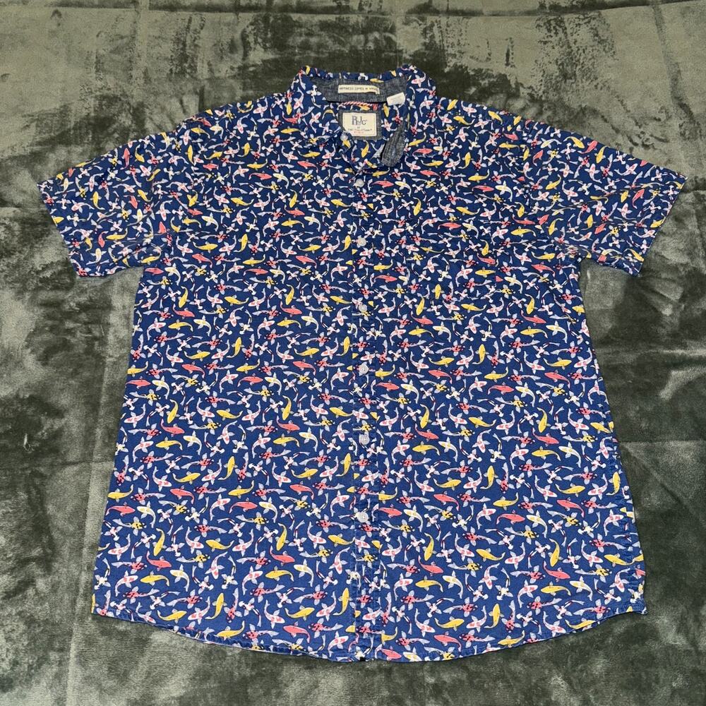 Short-Sleeve Blue Koi Print Shirt